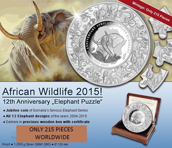 2015 1 Kilo Somalia Silver Elephant Pu