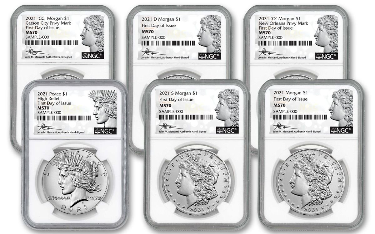 Silver Dollar 6-Coin Set NGC MS70 FDOI
