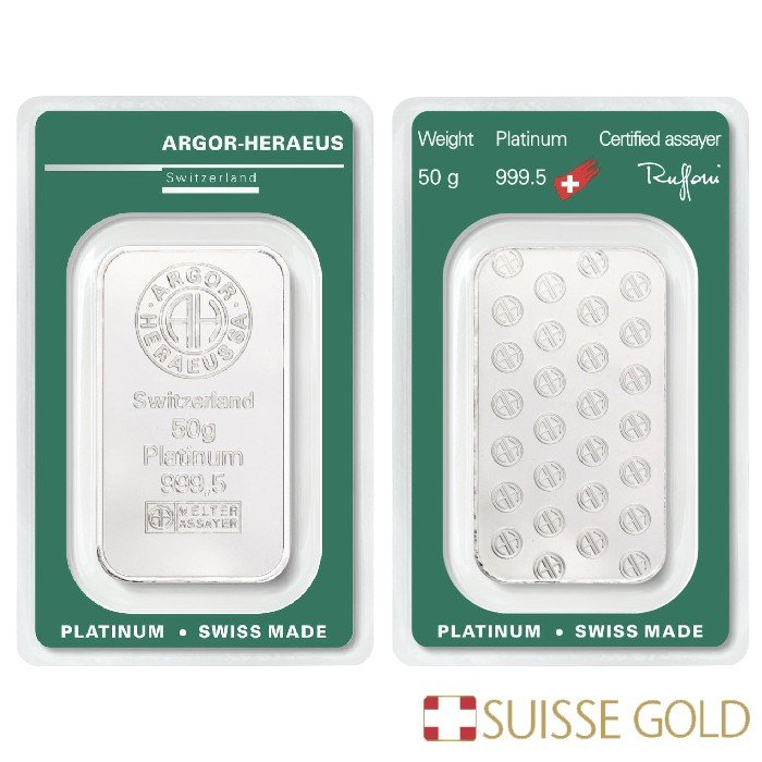 50 Gram Argor Heraeus Platinum Bar For