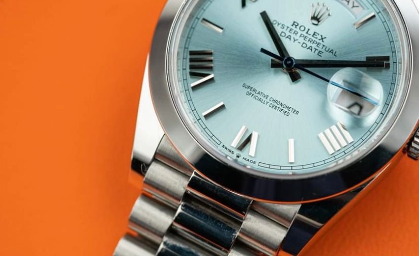 Rolex Day-Date 40MM Platinum Roman Ice Blue Dial Smooth Bezel 228206 2021 (1)