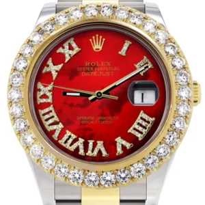 Rolex Datejust II Watch | 41 MM | 18K Yellow Gold & Stainless Steel | Custom Red Pearl Roman Dial | Oyster Band