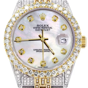 Iced Out Rolex Datejust 36 MM | Two Tone | 10 Carats of Diamonds | Mother of Pearl Diamond Dial