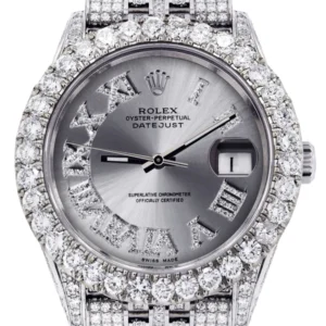 Diamond Iced Out Rolex Datejust 41 | 25 Carats Of Diamonds | Custom Silver Roman Diamond Dial | Jubilee Band