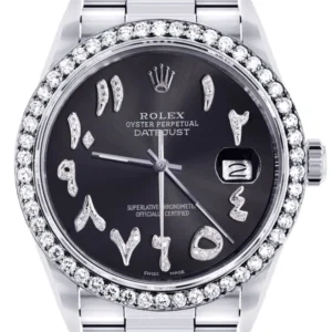 Diamond Mens Rolex Datejust Watch 16200 | 36 MM | Custom Arabic Diamond Dial | Oyster Band | Diamond Bezel