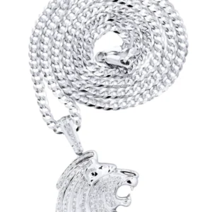 10K White Gold Lion Head Diamond Necklace | 0.79 Carats