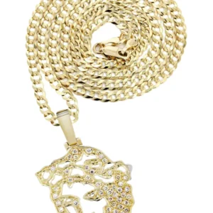 10K Yellow Gold 3D Jesus Head Diamond Necklace | 0.48 Carats