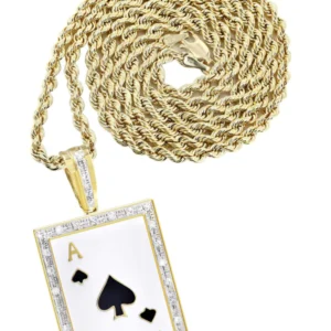 10K Yellow Gold Ace of Spades Diamond Necklace | 0.55 Carats