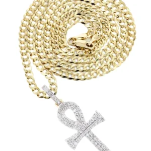 10K Yellow Gold Ankh Diamond Necklace | 1.13 Carats