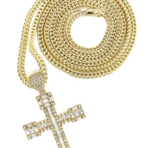 10K Yellow Gold Baguette Cross Necklace | Appx. 15.6 Grams