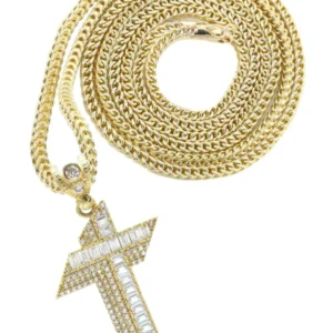 10K Yellow Gold Baguette Cross Necklace | Appx. 15 Grams