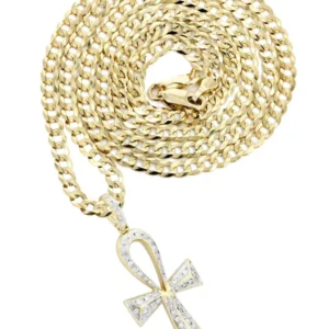 10K Yellow Gold Big Ankh Diamond Necklace | 0.45 Carats