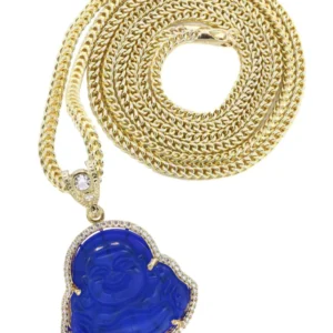 10K Yellow Gold Blue Buddha Necklace | Appx. 21.6 Grams
