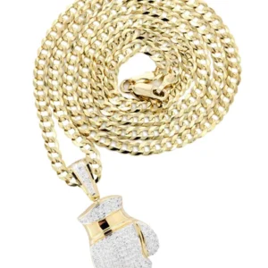 10K Yellow Gold Boxing Glove Diamond Necklace | 1.42 Carats
