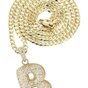 10K Yellow Gold Bubble Letter "B" CZ Necklace | Appx. 13.8 Grams