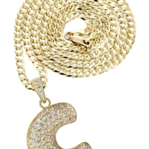10K Yellow Gold Bubble Letter "C" CZ Necklace | Appx. 13.1 Grams