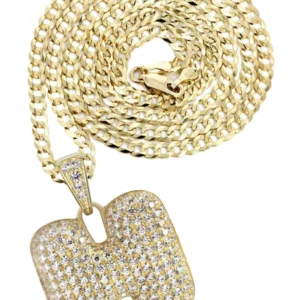 10K Yellow Gold Bubble Letter "H" CZ Necklace | Appx. 14.5 Grams