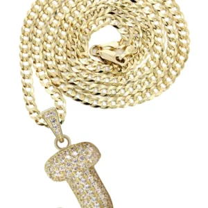 10K Yellow Gold Bubble Letter "J" CZ Necklace | Appx. 12.9 Grams
