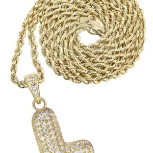 10K Yellow Gold Bubble Letter "L" CZ Necklace | Appx. 12.8 Grams