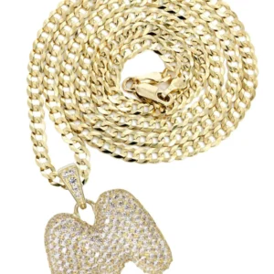 10K Yellow Gold Bubble Letter "M" CZ Necklace | Appx. 14.9 Grams