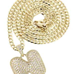 10K Yellow Gold Bubble Letter "N" CZ Necklace | Appx. 15.5 Grams