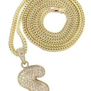 10K Yellow Gold Bubble Letter "S" CZ Necklace | Appx. 13.6 Grams