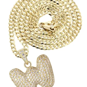 10K Yellow Gold Bubble Letter "W" CZ Necklace | Appx. 15.2 Grams