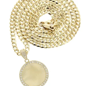 10K Yellow Gold CZ Picture Pendant Necklace | Appx. 14.4 Grams