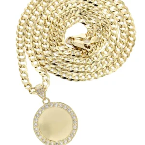 10K Yellow Gold CZ Picture Pendant Necklace | Appx. 13 Grams