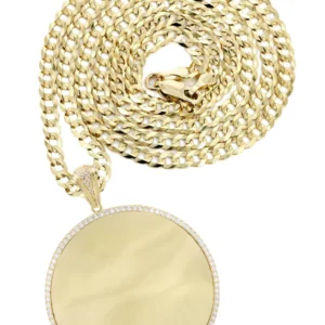 10K Yellow Gold CZ Picture Pendant Necklace | Appx. 25 Grams