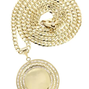 10K Yellow Gold CZ Picture Pendant Necklace | Appx. 14.8 Grams