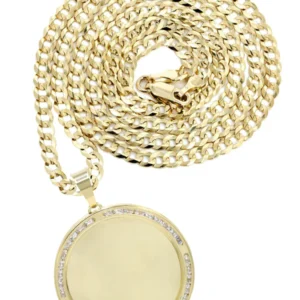 10K Yellow Gold CZ Picture Pendant Necklace | Appx. 14 Grams