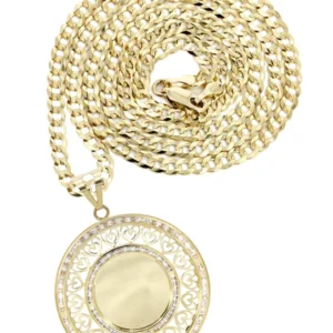 10K Yellow Gold CZ Picture Pendant Necklace | Appx. 15.6 Grams