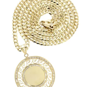 10K Yellow Gold CZ Picture Pendant Necklace | Appx. 15.6 Grams