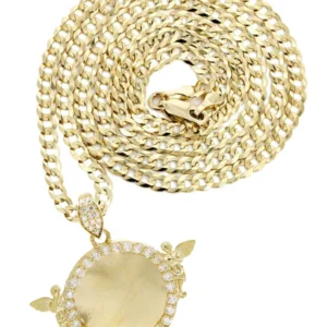 10K Yellow Gold CZ Picture Pendant Necklace | Appx. 13.4 Grams
