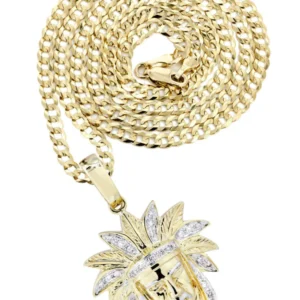 10K Yellow Gold Chief Head Diamond Necklace | 0.23 Carats