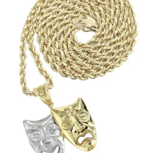10K Yellow Gold Comedy & tragedy Masks Necklace | Appx. 15.1 Grams
