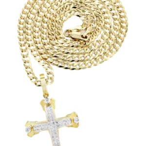 10K Yellow Gold Cross Diamond Necklace | 0.49 Carats