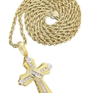 10K Yellow Gold Cross Diamond Necklace | 0.57 Carats