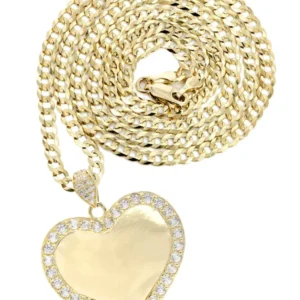 10K Yellow Gold Cz Heart Pendant Necklace | Appx. 14.2 Grams