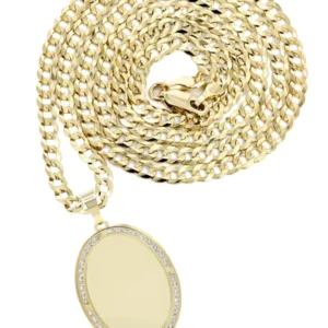 10K Yellow Gold Cz Oval Picture Pendant Necklace | Appx. 12.5 Grams