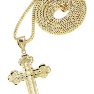10K Yellow Gold & Diamond Cut Cross Necklace | Appx. 13.5 Grams