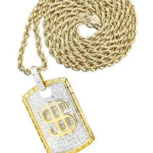 10K Yellow Gold Dog Tag Diamond Necklace | 0.52 Carats