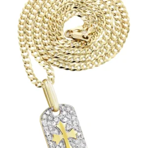 10K Yellow Gold Dog Tag Diamond Necklace | 0.47 Carats