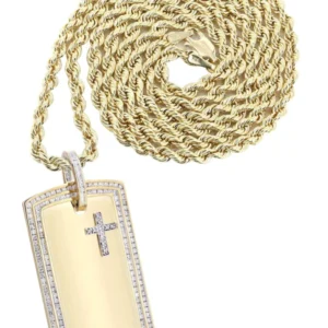 10K Yellow Gold Dog Tag Diamond Necklace | 3.07 Carats