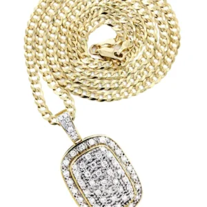 10K Yellow Gold Dog Tag Diamond Necklace | 1.94 Carats