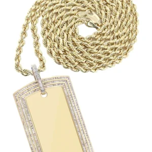 10K Yellow Gold Dog Tag Diamond Necklace | 3.82 Carats