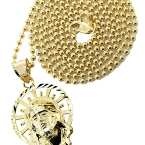 10K Yellow Gold Dog Tag Jesus Piece Chain | Appx. 8.5 Grams