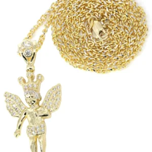 10K Yellow Gold Fancy Link Angel Necklace| Appx. 10 Grams