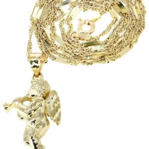 10K Yellow Gold Fancy Link Angel Necklace | Appx. 4.8 Grams