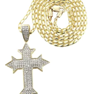 10K Yellow Gold Fancy Link Gold Cross Necklace | Appx. 13.5 Grams